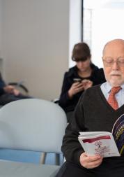 Man in hospital waiting area